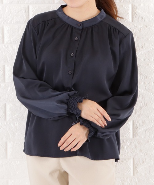 Lace Ladies(レースレディース)の「バンドカラーシフォンブラウス(シャツ/ブラウス・レディース・ブラック/ネイビー/グレイッシュベージュ/ベージュ・L/M/S/XL)」の7枚目の写真