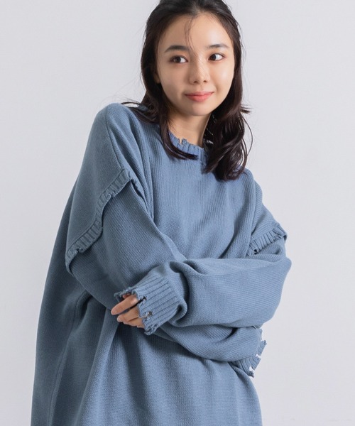 Dita Muaj.(ディータムアージュ)の「ダメージマルチクルーニットカーディガン(カーディガン/ボレロ・レディース・グレイッシュブルー/アイボリー/ブラック・FREE)」の5枚目の写真