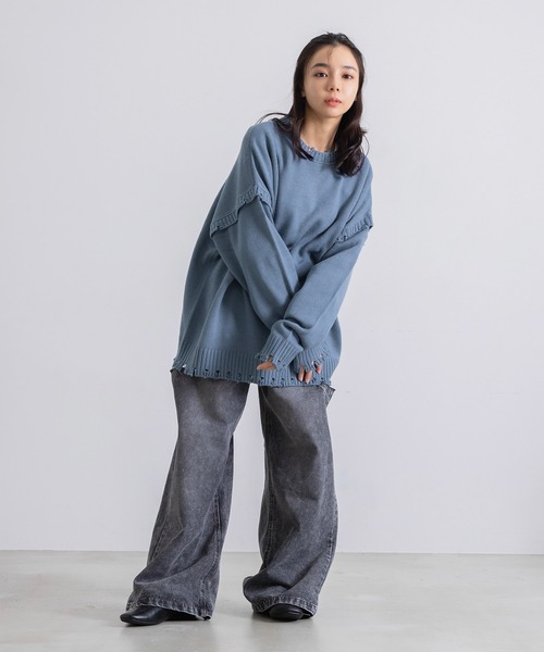 Dita Muaj.(ディータムアージュ)の「ダメージマルチクルーニットカーディガン(カーディガン/ボレロ・レディース・グレイッシュブルー/アイボリー/ブラック・FREE)」の10枚目の写真