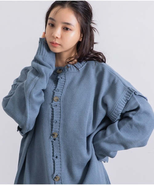 Dita Muaj.(ディータムアージュ)の「ダメージマルチクルーニットカーディガン(カーディガン/ボレロ・レディース・グレイッシュブルー/アイボリー/ブラック・FREE)」の6枚目の写真