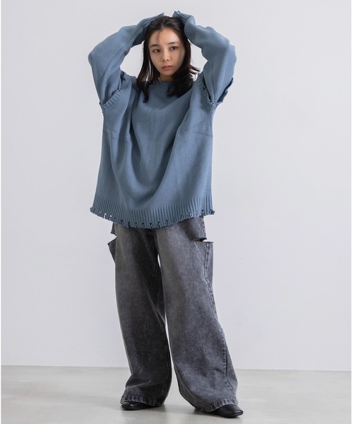Dita Muaj.(ディータムアージュ)の「ダメージマルチクルーニットカーディガン(カーディガン/ボレロ・レディース・グレイッシュブルー/アイボリー/ブラック・FREE)」の12枚目の写真