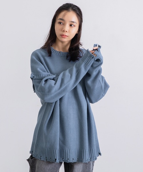 Dita Muaj.(ディータムアージュ)の「ダメージマルチクルーニットカーディガン(カーディガン/ボレロ・レディース・グレイッシュブルー/アイボリー/ブラック・FREE)」の13枚目の写真