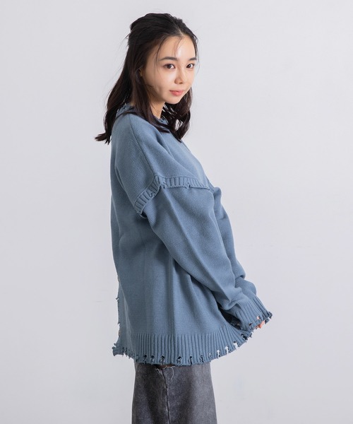 Dita Muaj.(ディータムアージュ)の「ダメージマルチクルーニットカーディガン(カーディガン/ボレロ・レディース・グレイッシュブルー/アイボリー/ブラック・FREE)」の8枚目の写真
