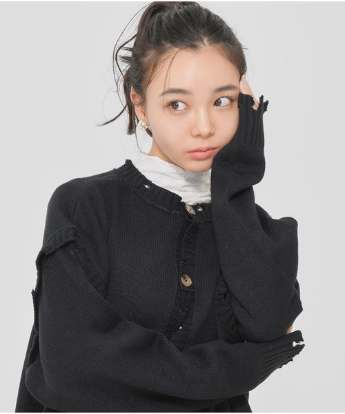 Dita Muaj.(ディータムアージュ)の「ダメージマルチクルーニットカーディガン(カーディガン/ボレロ・レディース・グレイッシュブルー/アイボリー/ブラック・FREE)」の16枚目の写真