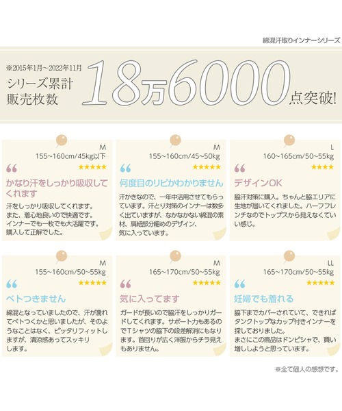 YU'NOW（ユナウ）の「綿混汗取りインナーキャミワンピース【抗菌防臭】【吸水速乾】（インナーウェア/肌着・レディース・オフホワイト/ブラック/モカ・S/M/L/XL）」の11枚目の写真