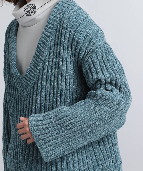 HARE（ハレ）の「モールヤーンVネックニット(HARE)（ニット/セーター・メンズ・ブラック/グレー/ブルー・FREE）」の7枚目の写真