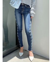 GYDA | ミドルウエスト G SQUAREレーザーデザインスキニーデニムパンツ(デニムパンツ)