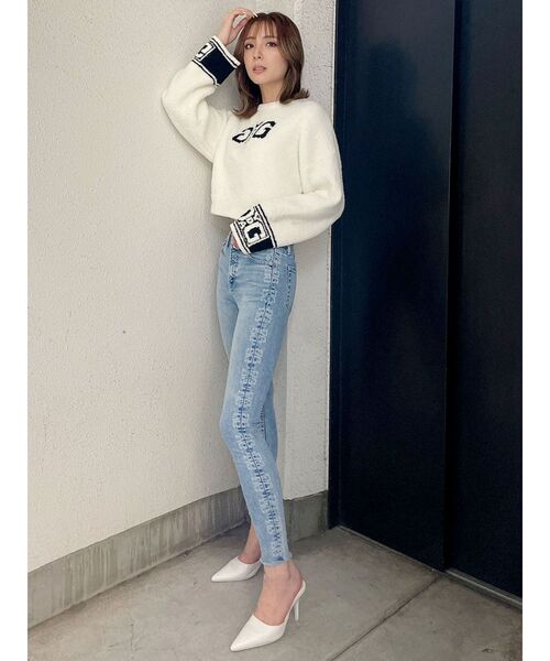 GYDA（ジェイダ）の「ミドルウエスト G SQUAREレーザーデザインスキニーデニムパンツ（デニムパンツ・レディース・ライトブルー/インディゴブルー・SMALL/MEDIUM/X-SMALL）」の3枚目の写真