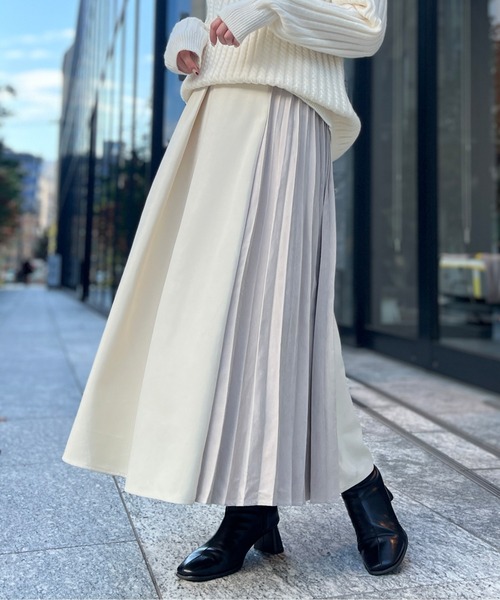 Chez toi（シェトワ）の「フロントタックサイドプリーツスカート（スカート・レディース・ブラック/アイボリー/パープル・FREE）」の2枚目の写真