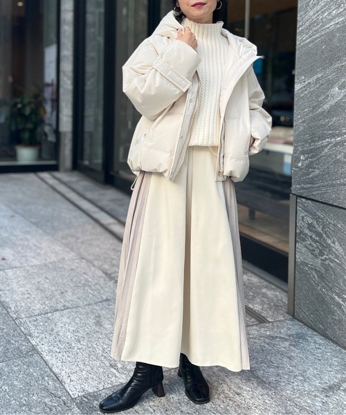 Chez toi（シェトワ）の「フロントタックサイドプリーツスカート（スカート・レディース・ブラック/アイボリー/パープル・FREE）」の4枚目の写真