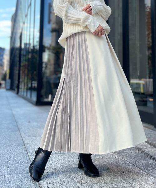 Chez toi（シェトワ）の「フロントタックサイドプリーツスカート（スカート・レディース・ブラック/アイボリー/パープル・FREE）」の10枚目の写真