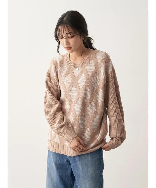 CRAFT STANDARD BOUTIQUE(クラフトスタンダードブティック)の「ジャガードMIXニット(ニット/セーター・レディース・ブラック/ベージュ・FREE)」の12枚目の写真