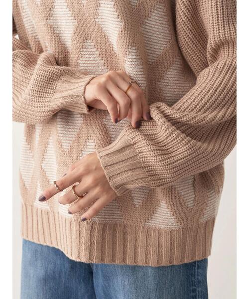 CRAFT STANDARD BOUTIQUE(クラフトスタンダードブティック)の「ジャガードMIXニット(ニット/セーター・レディース・ブラック/ベージュ・FREE)」の3枚目の写真