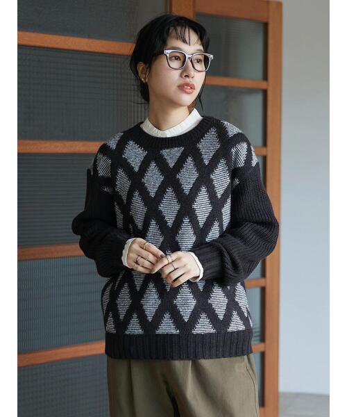 CRAFT STANDARD BOUTIQUE(クラフトスタンダードブティック)の「ジャガードMIXニット(ニット/セーター・レディース・ブラック/ベージュ・FREE)」の13枚目の写真