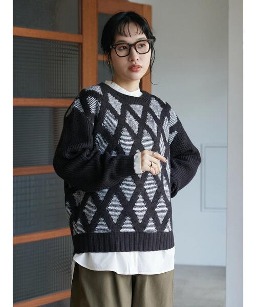 CRAFT STANDARD BOUTIQUE(クラフトスタンダードブティック)の「ジャガードMIXニット(ニット/セーター・レディース・ブラック/ベージュ・FREE)」の7枚目の写真