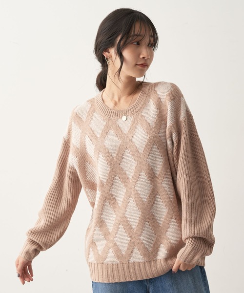 CRAFT STANDARD BOUTIQUE(クラフトスタンダードブティック)の「ジャガードMIXニット(ニット/セーター・レディース・ブラック/ベージュ・FREE)」の2枚目の写真