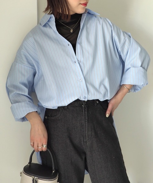 Riberry（リベリー）の「袖スリット開きストライプシャツ（シャツ/ブラウス・レディース・ネイビー/ピンク/ブルー・MEDIUM）」の3枚目の写真