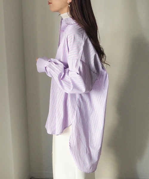 Riberry（リベリー）の「袖スリット開きストライプシャツ（シャツ/ブラウス・レディース・ネイビー/ピンク/ブルー・MEDIUM）」の13枚目の写真