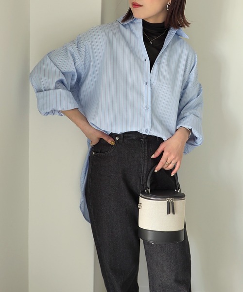 Riberry（リベリー）の「袖スリット開きストライプシャツ（シャツ/ブラウス・レディース・ネイビー/ピンク/ブルー・MEDIUM）」の15枚目の写真