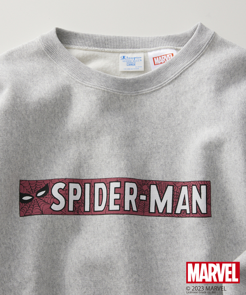 champion×JS×marvel 別注 spidermanリバースウィーブ SPIDER-MAN】CHAMPION 別注リバースウィーブ クルーネック