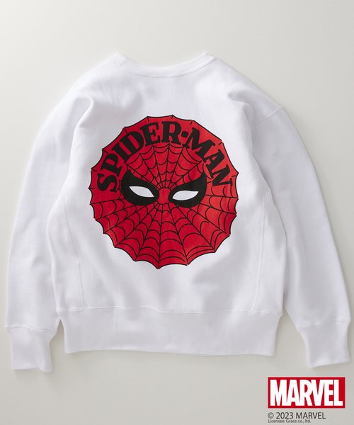 15日値下げ終了　希少　MARVEL　スパイダーマン　リバースウィーブ　別注 SPIDER-MAN】CHAMPION 別注リバースウィーブ クルーネックスウェット