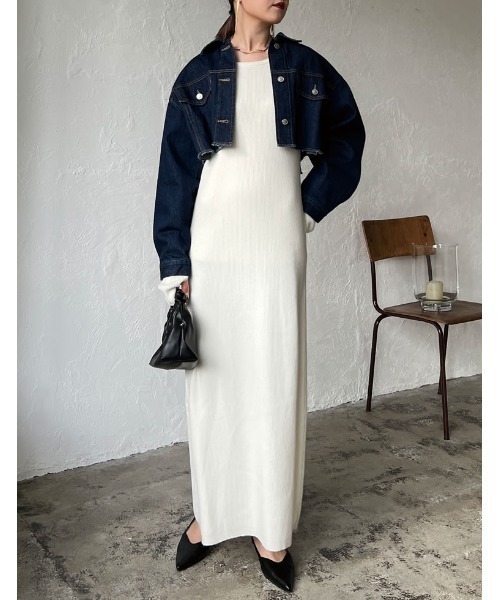 Re:EDIT（リエディ）の「リサイクルコットンダメージショートデニムジャケット（デニムジャケット・レディース・ネイビー/ブルー・LARGE/MEDIUM）」の9枚目の写真