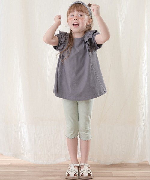 Lycee mine（リセマイン）の「【ラインフラワーメッシュ】メロー7分丈レギンス（レギンス/スパッツ・キッズ・エメラルド/ライトベージュ/ラベンダー/ブラック・110cm/120cm/140cm/100cm/150cm/130cm）」の3枚目の写真