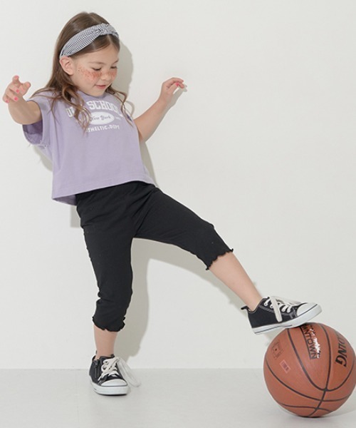 Lycee mine（リセマイン）の「【ラインフラワーメッシュ】メロー7分丈レギンス（レギンス/スパッツ・キッズ・エメラルド/ライトベージュ/ラベンダー/ブラック・110cm/120cm/140cm/100cm/150cm/130cm）」の2枚目の写真