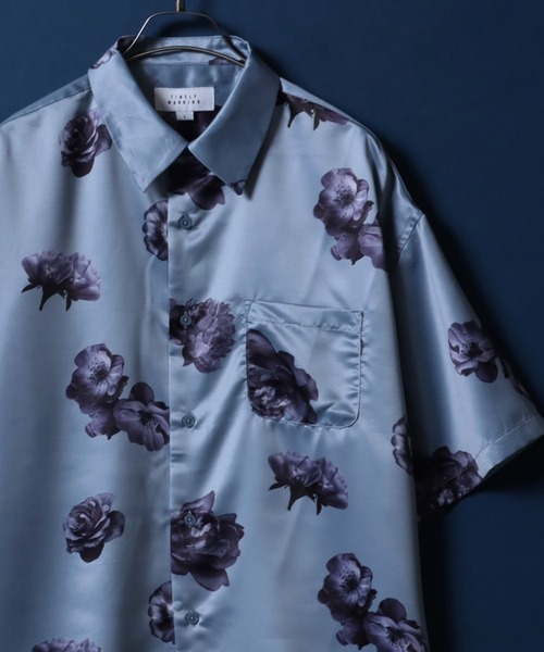 ANPAS（アンパス）の「Satin Total Pattern Print Oversized Shirt/サテン 総柄プリント オーバーサイズ とろみシャツ（シャツ/ブラウス・メンズ・ホワイト系その他/ブルー系その他/グリーン系その他/ブラック系その他2/ブラック系その他/ホワイト系その他2/ブラック系その他3・M/L/LL）」の7枚目の写真