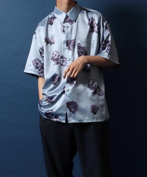 ANPAS（アンパス）の「Satin Total Pattern Print Oversized Shirt/サテン 総柄プリント オーバーサイズ とろみシャツ（シャツ/ブラウス・メンズ・ホワイト系その他/ブルー系その他/グリーン系その他/ブラック系その他2/ブラック系その他/ホワイト系その他2/ブラック系その他3・M/L/LL）」の16枚目の写真