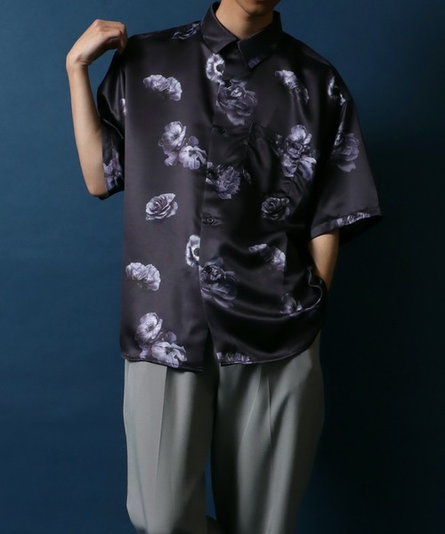 ANPAS（アンパス）の「Satin Total Pattern Print Oversized Shirt/サテン 総柄プリント オーバーサイズ とろみシャツ（シャツ/ブラウス・メンズ・ホワイト系その他/ブルー系その他/グリーン系その他/ブラック系その他2/ブラック系その他/ホワイト系その他2/ブラック系その他3・M/L/LL）」の19枚目の写真