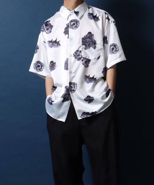 ANPAS（アンパス）の「Satin Total Pattern Print Oversized Shirt/サテン 総柄プリント オーバーサイズ とろみシャツ（シャツ/ブラウス・メンズ・ホワイト系その他/ブルー系その他/グリーン系その他/ブラック系その他2/ブラック系その他/ホワイト系その他2/ブラック系その他3・M/L/LL）」の20枚目の写真