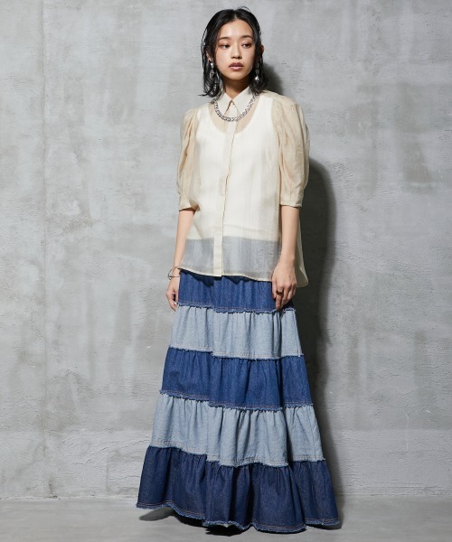 GEVS.（ジェイヴィス）の「＜大きいサイズ＞ シアーパフスリーブブラウス GEVS.（シャツ/ブラウス・レディース・ブラック/クリーム・4L/L/5L/3L/LL）」の18枚目の写真