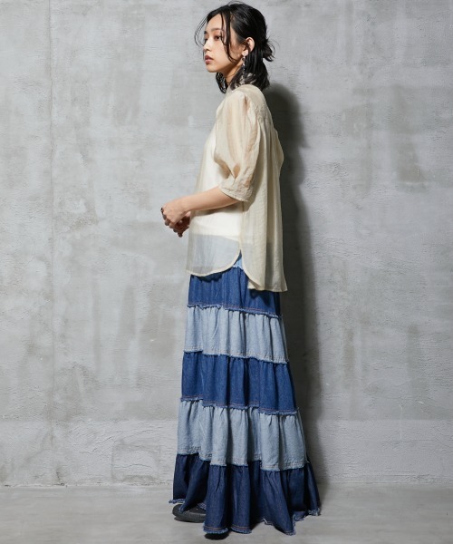 GEVS.（ジェイヴィス）の「＜大きいサイズ＞ シアーパフスリーブブラウス GEVS.（シャツ/ブラウス・レディース・ブラック/クリーム・4L/L/5L/3L/LL）」の19枚目の写真