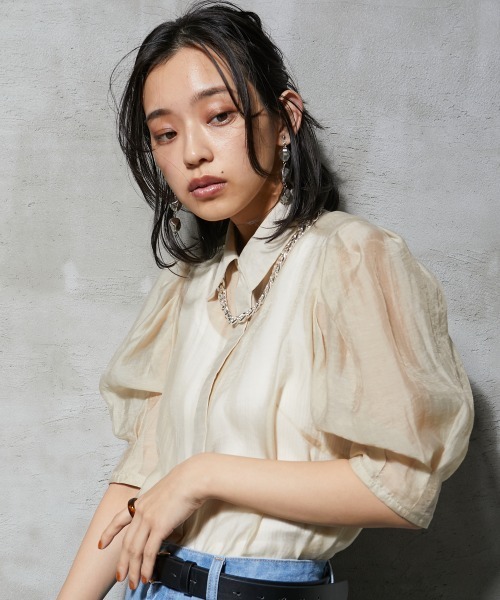 GEVS.（ジェイヴィス）の「＜大きいサイズ＞ シアーパフスリーブブラウス GEVS.（シャツ/ブラウス・レディース・ブラック/クリーム・4L/L/5L/3L/LL）」の3枚目の写真