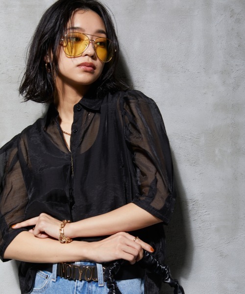 GEVS.（ジェイヴィス）の「＜大きいサイズ＞ シアーパフスリーブブラウス GEVS.（シャツ/ブラウス・レディース・ブラック/クリーム・4L/L/5L/3L/LL）」の4枚目の写真