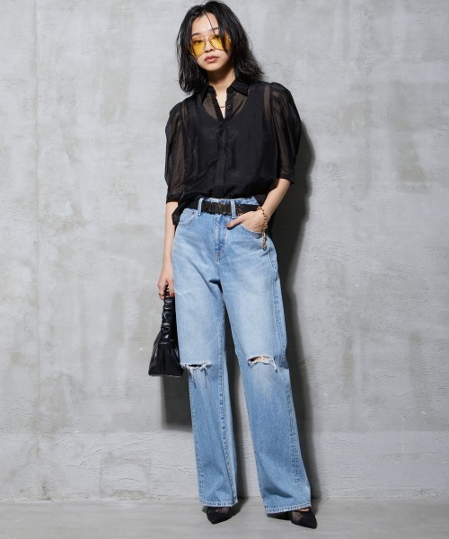 GEVS.（ジェイヴィス）の「＜大きいサイズ＞ シアーパフスリーブブラウス GEVS.（シャツ/ブラウス・レディース・ブラック/クリーム・4L/L/5L/3L/LL）」の6枚目の写真