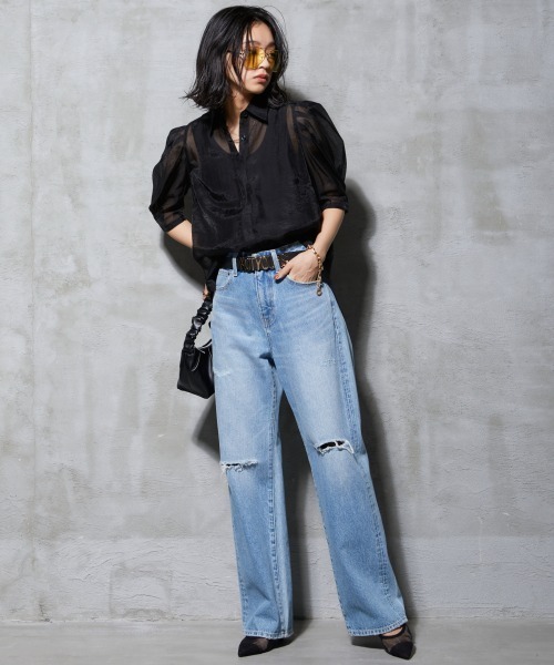 GEVS.（ジェイヴィス）の「＜大きいサイズ＞ シアーパフスリーブブラウス GEVS.（シャツ/ブラウス・レディース・ブラック/クリーム・4L/L/5L/3L/LL）」の10枚目の写真