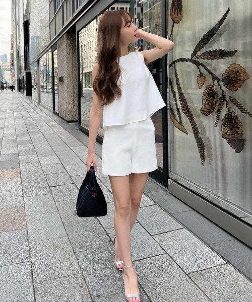 KOBE LETTUCE（コウベレタス）の「[ 岡部あゆみさんコラボ ]選べる2タイプノースリーブ＆ショートスリーブトップス（シャツ/ブラウス・レディース・オフホワイト/ブラック系/グリーン/ピンク系/グリーン系/ブラック/ホワイト系/ライトピンク/ネイビー系1/ブルー系1/ブルー系/ネイビー系・A/B）」の15枚目の写真