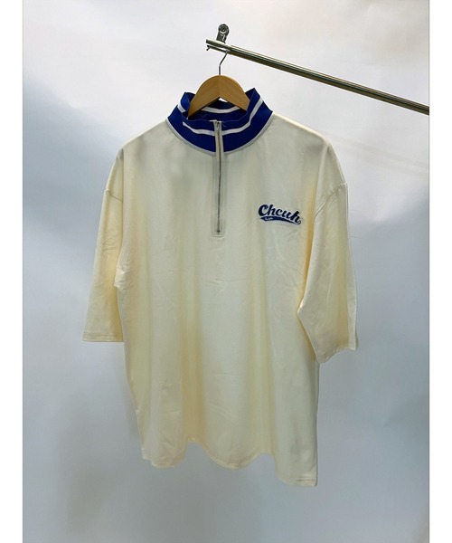 DEVICE(デバイス)の「ストリート スタンド ハーフジップ カレッジロゴ Tシャツ トラックジャケット(ジャージ・レディース・グリーン/アイボリー系・FREE)」の4枚目の写真