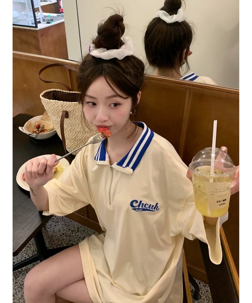 DEVICE(デバイス)の「ストリート スタンド ハーフジップ カレッジロゴ Tシャツ トラックジャケット(ジャージ・レディース・グリーン/アイボリー系・FREE)」の22枚目の写真