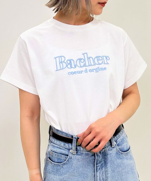 INGNI（イング）の「ふくれ刺しゅうロゴTシャツ（Tシャツ/カットソー・レディース・ホワイト×ピンク/ライトグリーン系1/ホワイト×ブルー/ホワイト×ブラック・M）」の9枚目の写真