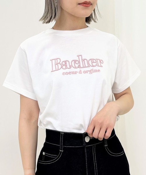 INGNI（イング）の「ふくれ刺しゅうロゴTシャツ（Tシャツ/カットソー・レディース・ホワイト×ピンク/ライトグリーン系1/ホワイト×ブルー/ホワイト×ブラック・M）」の8枚目の写真