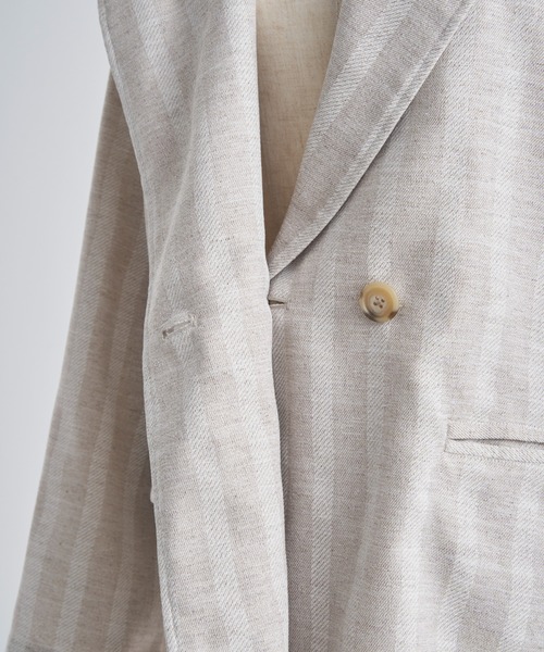 OPULENCE（オーピュレンス）の「ストライプリネン調ジャケット（テーラードジャケット・レディース・ベージュ・FREE）」の2枚目の写真