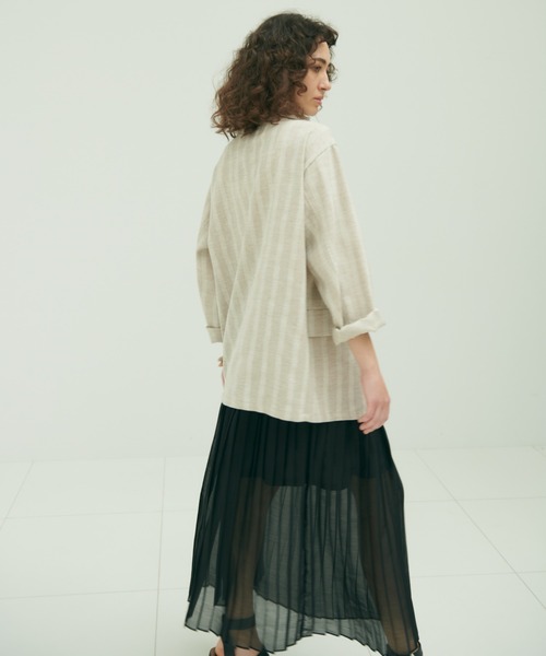 OPULENCE（オーピュレンス）の「ストライプリネン調ジャケット（テーラードジャケット・レディース・ベージュ・FREE）」の8枚目の写真