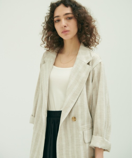OPULENCE（オーピュレンス）の「ストライプリネン調ジャケット（テーラードジャケット・レディース・ベージュ・FREE）」の6枚目の写真