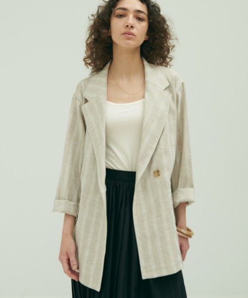 OPULENCE（オーピュレンス）の「ストライプリネン調ジャケット（テーラードジャケット・レディース・ベージュ・FREE）」の9枚目の写真
