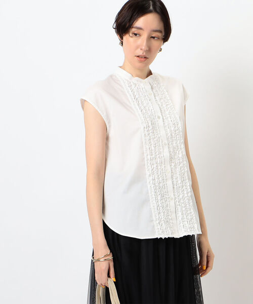 NOLLEY’S（ノーリーズ）の「◇【WEB限定】コットンサテン前立てフリルシャツ（シャツ/ブラウス・レディース・オフホワイト/ライトブルー/ネイビー・FREE）」の10枚目の写真