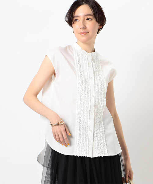 NOLLEY’S（ノーリーズ）の「◇【WEB限定】コットンサテン前立てフリルシャツ（シャツ/ブラウス・レディース・オフホワイト/ライトブルー/ネイビー・FREE）」の11枚目の写真