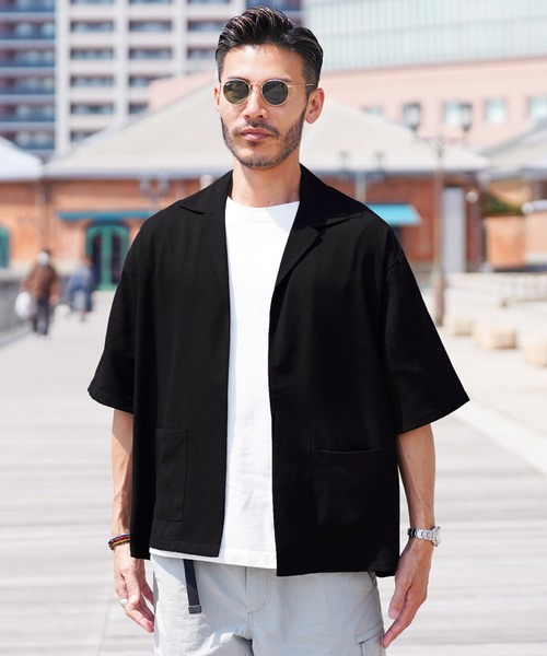 jiggys shop（ジギーズショップ）の「リネンライク ボタンレス 半袖シャツカーディガン（カーディガン/ボレロ・メンズ・ブラック/カーキ/グリーン/グレー・LARGE/MEDIUM/X-LARGE）」の16枚目の写真